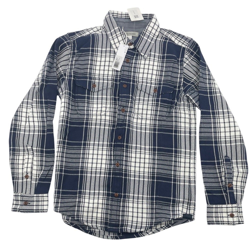 Outerknown Button Down Blanket Shirt Small Navy White Plaid NWT